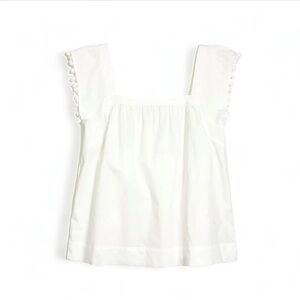 J.Crew Square-neck top in cotton poplin with pom-poms